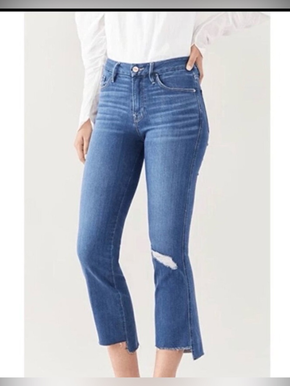 Frame distressed ripped Dark Blue Flared Jeans le crop mini boot 30 high rise